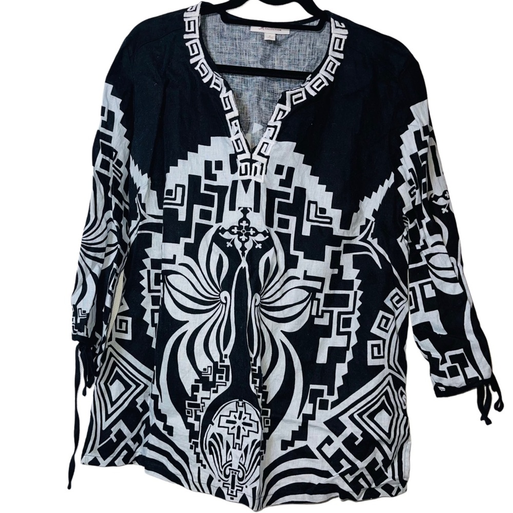 JM Collection Black and White Graphic Tunic with 3/4 Sleeves